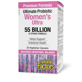 Natural Factors Women's Ultra Probiotic, 55 Billion, 9-Strain Formula, 30 vegetarian capsules, High Potency, One-per-Day, Helps Support and Restore Intestinal Health
