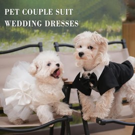 Dog Tuxedo Collar Bandana with Bow Tie, Adjustable Formal Dog Tux for Wedding Birthday Christmas Costume for Small Medium Large Dogs Cats (BW Suit, Large)