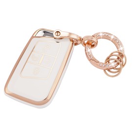EKALA for Volkswagen Keychain Bling Gold White Key Fob Cover Soft TPU Full Protection Key Fob Case Fit for VW Tiguan Atlas Passat Jetta Golf Alltrack 4 Buttons Remote Smart Key Protector (R-Vlw-W)