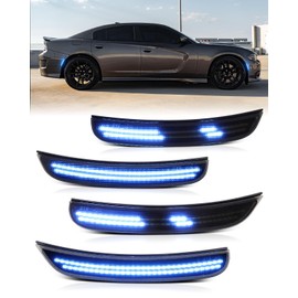 PWOBVZ Dynamic Blue LED Side Marker Light for Dodge Charger 2015 2016 2017 2018 2019 2020 2021 2022 2023 2024, LED Front Rear Bumper Fender Lamps, Smoked Len 4PCS
