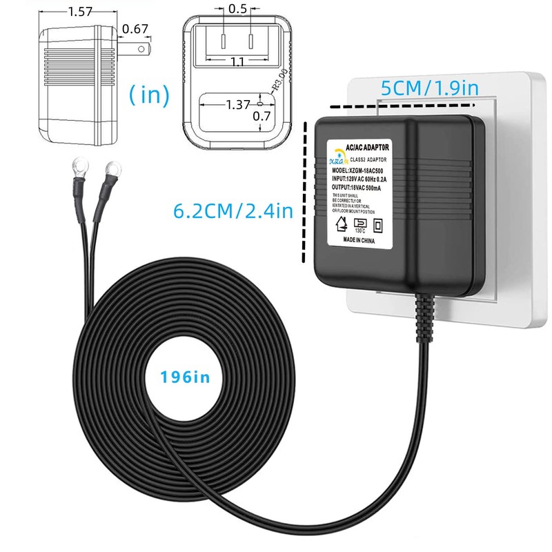 Black Video doorbell Special Power Transformer,18V500MA doorbell Power Adapter, Compatible