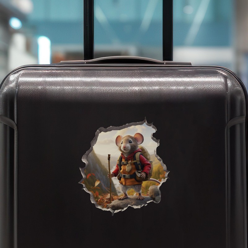 Autumn Hiker Mouse in Mouse Hole Decal - Mouse Hole