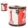 Retro Tissue Box Cylindrical Fashionable PU Leather Wooden Napkin Storage