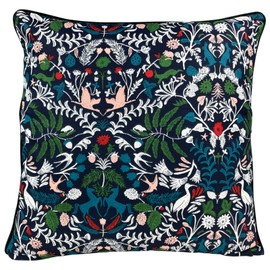 Senkon Home Luxury Cushion Cover. Forest Animals and Flowers 18” x 18” Double Sided Square Throw Pillowcase. Decorative Piped Edges with Invisible Zipper. Linen Cotton