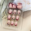 TELAIN Pink French Press On Nails, Short Squares with Leopard