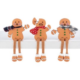 Ganz Midwest Festive Holiday Décor Brown & White 7 Inch Polyresin Christmas Shelf Sitter Tabletop Figurine, Set of 3, Gingerbread Man