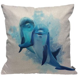 HGOD DESIGNS Cushion Cover Lovely Dolphins Cheerful Friendly,Throw Pillow Case Home Decorative for Men/Women Living Room Bedroom Sofa Chair 18X18 Inch Pillowcase 45X45cm