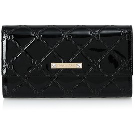 Pinky and Diane PDLWFAT1 Long Wallet, Common Enamel, Checkered with Original Logo, Pearl Enamel, Adult, Cute, Card Storage, Large Capacity, Black