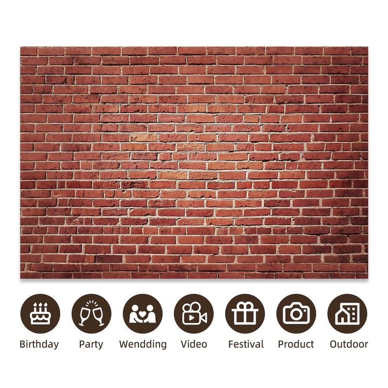 7x5 Ft Brick Wall Party Backdrop，Polyester Fabric Red Brick Sign