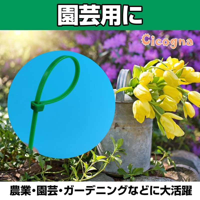 Cicogna Cable Tie, Green, Large Capacity, Agriculture, Gardening, Thin, Long,