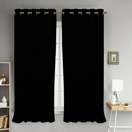 Cotton Curtains Long Durable Grommet with 2 panels 84 Length X 52 Width Inches Black| Sheer Backdrop Window Curtain|Livingroom|Bedroom|Kitchen Decor Soft Pre-Washed Semi Black-out| Shading Drapes