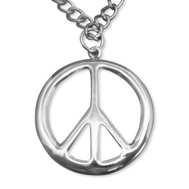 Real Metal Hippie Peace Sign Polished Silver Finish Extra Large Pewter Pendant Necklace