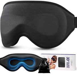 LitBear 3D Sleeping Mask for Side Sleepers for Men and Women, 100% Light Blocking Sleeping Mask, Extra Deep Eye Cavity, Soft and Breathable, with Adjustable Headband, Ideal for Travel, Black