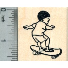 RubberHedgehog Child on Skateboard Rubber Stamp, Active Children Series E30508 WM