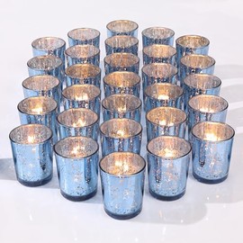 LETINE Blue Votive Candle Holders Set of 36 -Mercury Glass Candle Holders for Wedding & Baby Shower Decor - Ideal for Bridal Shower & Centerpieces for Tables