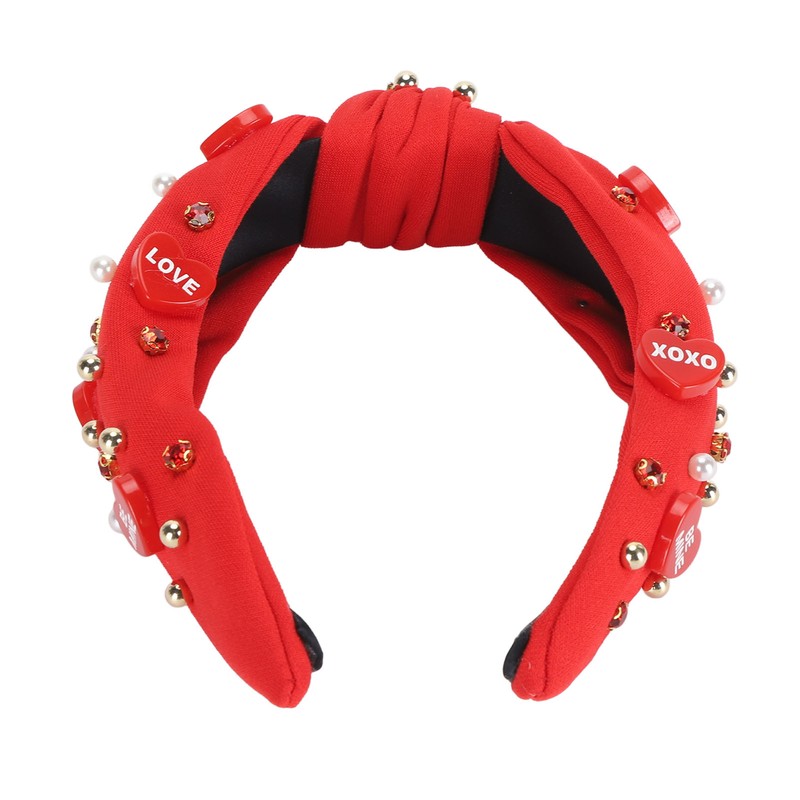 Rhinestone Embellished Knotted Headband Heart Decoration Knotted Jeweled Headband for
