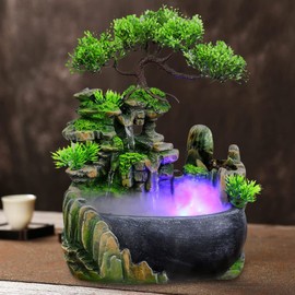 TFCFL Indoor Relaxation Desktop Fountain Waterfall, Zen Meditation Indoor Waterfall Feature with Fog Maker & Colorful LED Light, Illuminated for Home Office Bedroom Desk Décoration