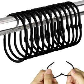 12 Pieces Shower Curtain Hooks Rustproof Metal Shower Curtain Hanging Rings Oval Curtain Hooks Shower Curtain Accessories for Bathroom Shower Curtain Curtain (Black)