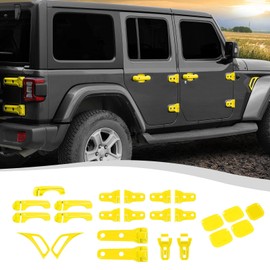 SQQP 24PCS Full Set Exterior Decoration Trim Kit Fit for 2018-2026 Jeep Wrangler JL JLU 2/4 Doors, Door & Hood Hinge Covers Door Handle Side Vent Tailgate Hinge Cover Trim(Yellow)