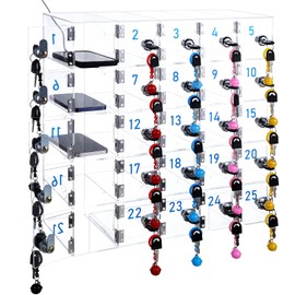 Singhoow 25 Doors Cell Phone Locker Box, Clear Acrylic Cell Phone Storage Cabinet Wall Mounted, Charging Hole (Upgrade Size), Locks, Key, Number for Classroom Employee Office School Factory