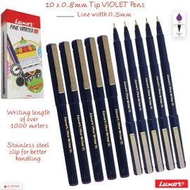 Write05 Fineliner Pens, VIOLET, 0.5mm Ultra Fine Tip, Pack of 10, Precise Writing, Write Sign Draw Colour Pens, School Office Home Use, iZOFAX Black Ball Pen