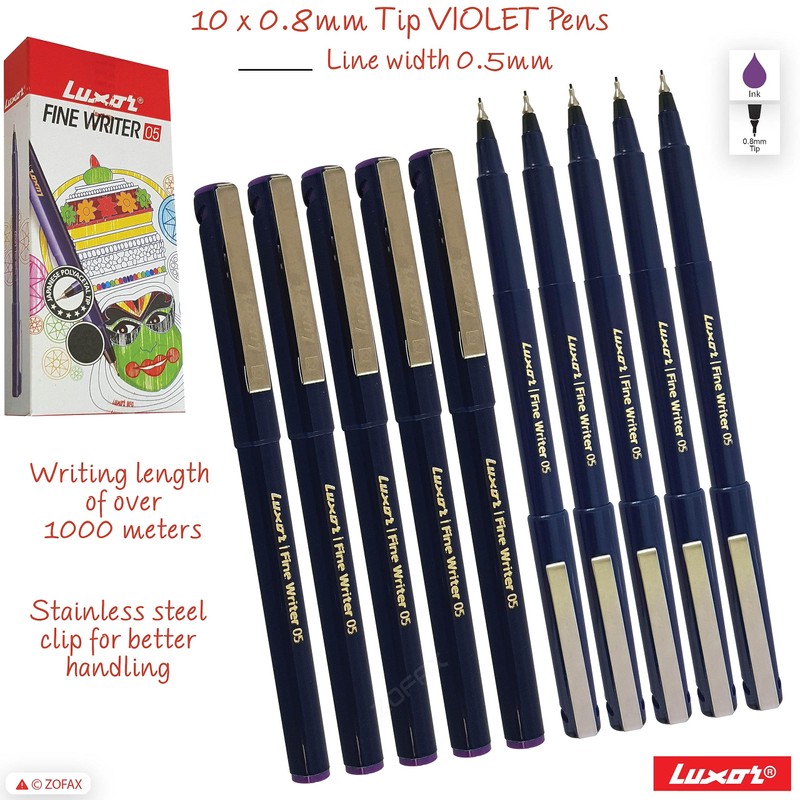 Write05 Fineliner Pens, VIOLET, 0.5mm Ultra Fine Tip, Pack of