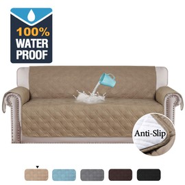 H.VERSAILTEX 100% Waterproof Sofa Protector Cover Couch Covers for Dogs / Pets | Sofa Covers for 4 Cushion Couch Leather Sofa Slipcovers with Non Slip Backing (Seat Width 78", Taupe)