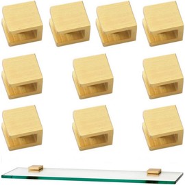 Glass Shelf Clamp, No-drill-on-glass Fixed Panel Glass Shelf Clip Holder Bracket Support Fixed U-Clamp (Pack of 10, Brass)
