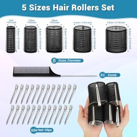 56 Pcs Hair Rollers Set for Blowout Look Long Hair, 30Pcs Rollers Hair Curlers in 5 Sizes with 24 Pcs Clips and Storage Bag for Long Medium Short Hair