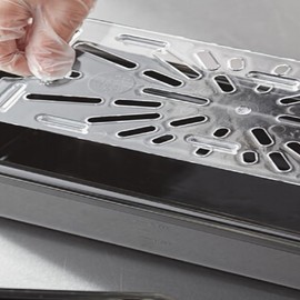 TrueCraftware- Half Size Long Polycarbonate Food Pan Drain Shelf Clear Color- Food Storage Box Drain Shelf for Restaurant Hotel Pans Food Prep Fruits Vegetables Beans Corns Restaurant Kitchen