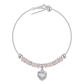 Rose Quartz Heart Bracelet for Women,Dainty Platinum Healing Crystal Jewelry with Zircon Charm,Self-Love,Emotional Healing & Heart Chakra Energy,Adjustable Chain,Gift for Her