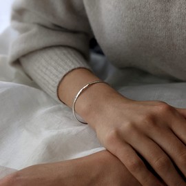 Silverly Women's 925 Sterling Silver 3 mm Thin Hammered Bangle Bracelet