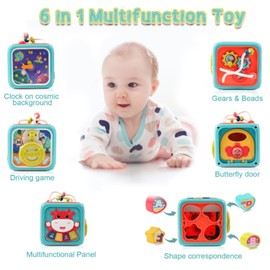 PDQROG 6 in 1 Activity Cube Toys for Baby 18M+, Montessori Educational Learning Fine Motor Skills Toys Gifts for Toddlers Boys Girls Age 2 3 (Blue)