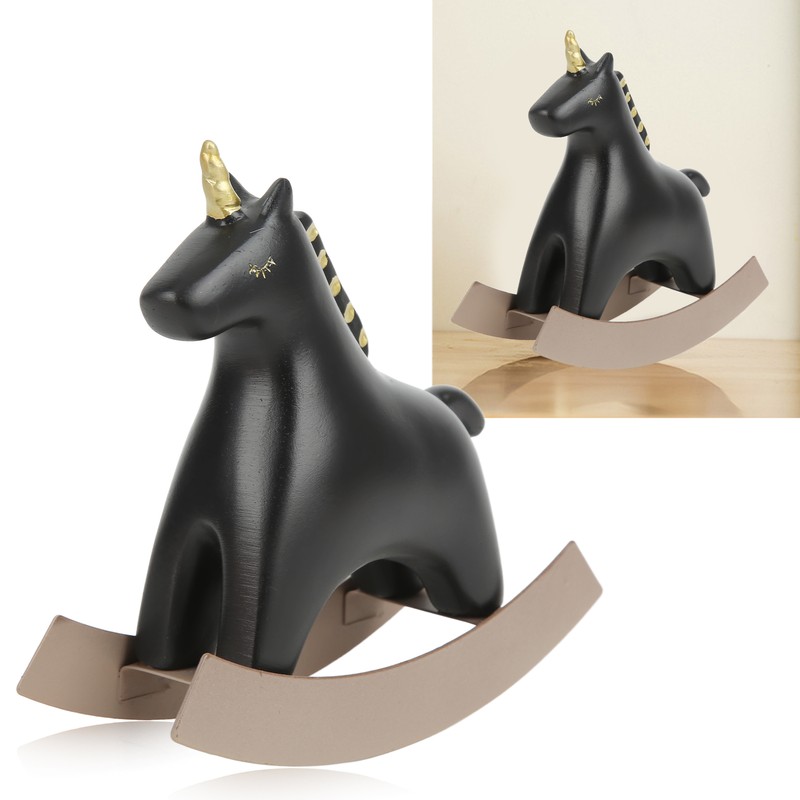 Rocking Horse Statue Black Small 13.5x4.5x14.5cm/5.3x1.8x5.7 Decorative Horse Sculpture Crafts