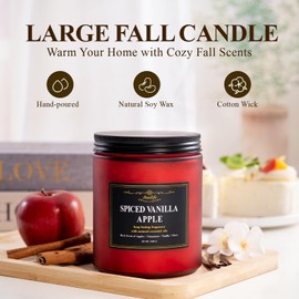 Auelife Spiced Vanilla Apple Scented Candle – 22oz Large 3-Wick Soy Candle, Cozy Fall & Autumn Candles for Home, Holiday Gift for Women & Men
