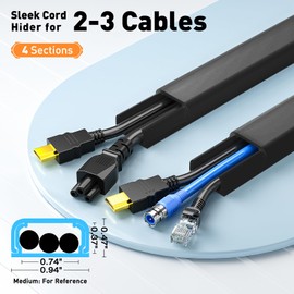 Delamu Black Cord Hider, 62.8in TV Cable Hider, Cord Covers for Wires on Wall, Wire Hider Wire Covers for 2-3 Cords on Wall, Easier Setup Cable Raceway Cable Management, 4X L15.7 W0.94 H0.47in, Black
