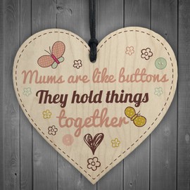 RED OCEAN Mums Are Like Buttons Mum Mummy Mother Gift Wooden Hanging Heart Sign Present Love Thank You