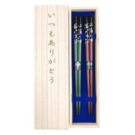 Couples Chopsticks, Silver Cherry Blossoms, Green, Purple, Japanese Paulownia Box, Wrapping, Couple, Parents, Mother's Day, Father's Day, Respect for the Aged Day, Dad, Mom, Dad, Mom, Mom, Grandpa,
