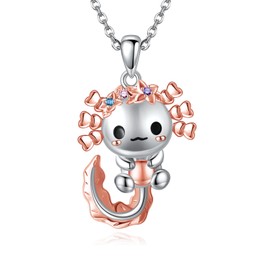 VONALA Axolotl Necklace 925 Sterling Silver Animal Pendant Necklace with Colored Zircon Animal Jewellery Gifts for Women Girls Daughter Wife