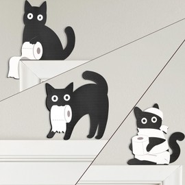 Funny Black Cat Bathroom Decor Set, 3 Pcs Wooden Cats