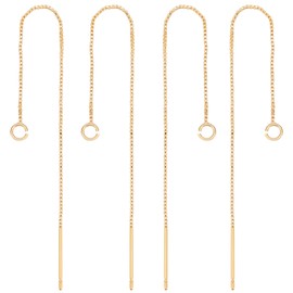 Beebeecraft 1 Box of 10 18 Carat Gold-Plated Ear Threads Dangle Bar Through Threaded Long Chain Earrings Pierced Dangle Stud Earrings with Bow 3.34 Inches