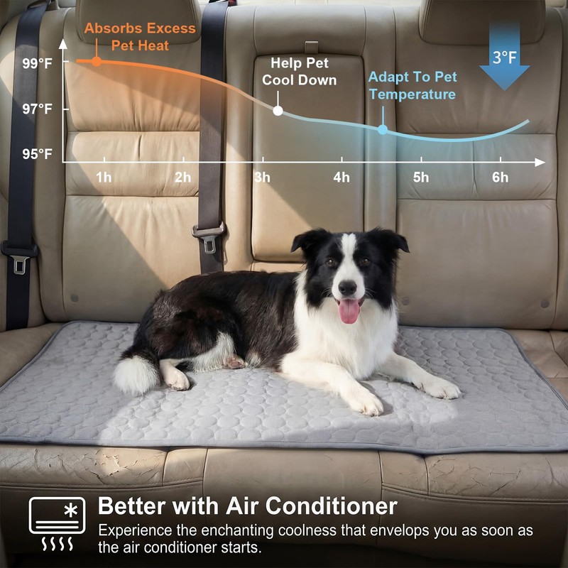 Dog Cooling Mat for Car Backseat, 54"x25", Slim Ice Silk,
