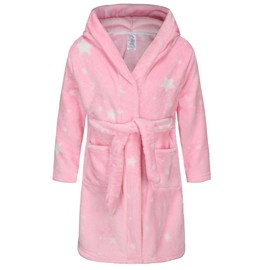 FunnyPaja Girls Soft Fleece Robes Plush Hooded Bathrobes Sleepwear for Kids 2-16 Years Pink Stars 7-8 Years