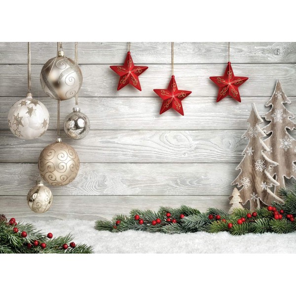 SJOLOON Christmas Backdrop Balls White Wood Floor Photography Backdrop Christmas