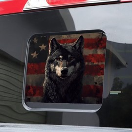 Wolf Wallpaper Truck Rear Middle Window Sticker USA Flag Background Graphics Perforated Window Vinyl Decal Rear Middle Window Vinyl Wrap,Trucks Decoration,14.1W X 11.8H in