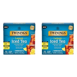 Twinings NEW Lemon Black Iced Tea, 72 Deliciously Unsweetened Tea Bags, Makes 18 Pitchers or 144 Servings, Caffeinated, 72 Count (Pack of 2)