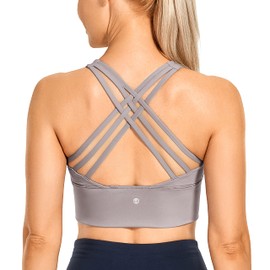 CRZ YOGA Strappy Longline Sports Bras for Women - Wirefree Padded Criss Cross Yoga Bras Cropped Tank Tops Lunar Rock Medium