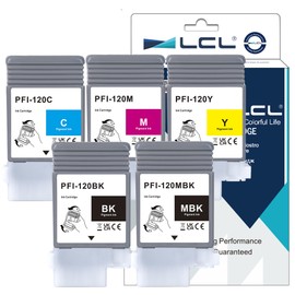 LCL PFI-120 PFI120 130-ml Ink Cartridge Replacement for Canon PFI-120MBK PFI-120BK PFI-120C PFI-120M PFI-120Y for Canon ImagePROGRAF GP-200 GP-300 TM-200 TM-205 TM-300 TM-305 Printers(5-Pack KCMYMBK)