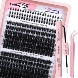 MIKIWI Lash Clusters Kit 9-16mm Fluffy Cluster Eyelash Extensions with Bond and Seal, Lash Applicators D Curl Volume Cluster Lashes with Bottom Lashes(U02+60D+80D)