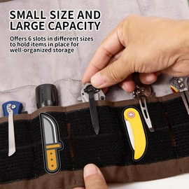 Pocket Knife Display Bag,6 Slots with Pocket Knives, Folding Small Knife Storage Pouch, Knife Roll Bag Organizer, Knives Roll Collection Protector Bag, Outdoor for EDC Mini Knife Bags (Dark Brown)